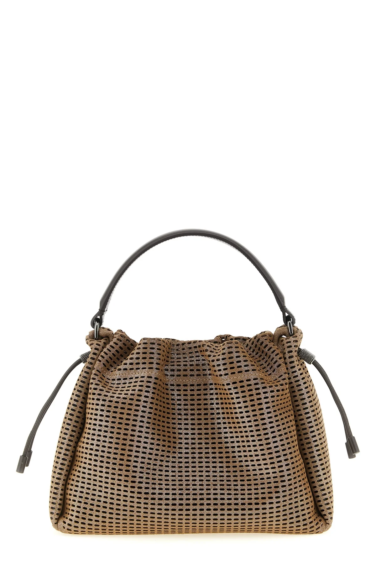 small bucket mellow handbag in metallic-effect sparkling net leather and smo