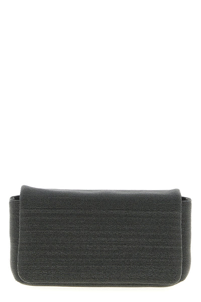 precious leather clutch bag entirely embroidered in monile