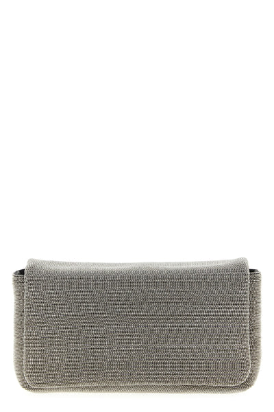 precious leather clutch bag entirely embroidered in monile