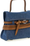 the moschino tie me regular handbag in structured blue denim stands out for a