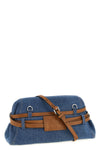 moschinos large tie me cotton denim clutch stands out for its unstructured si
