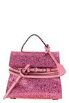 the moschino tie me small handbag features a structured trapezoidal silhouette