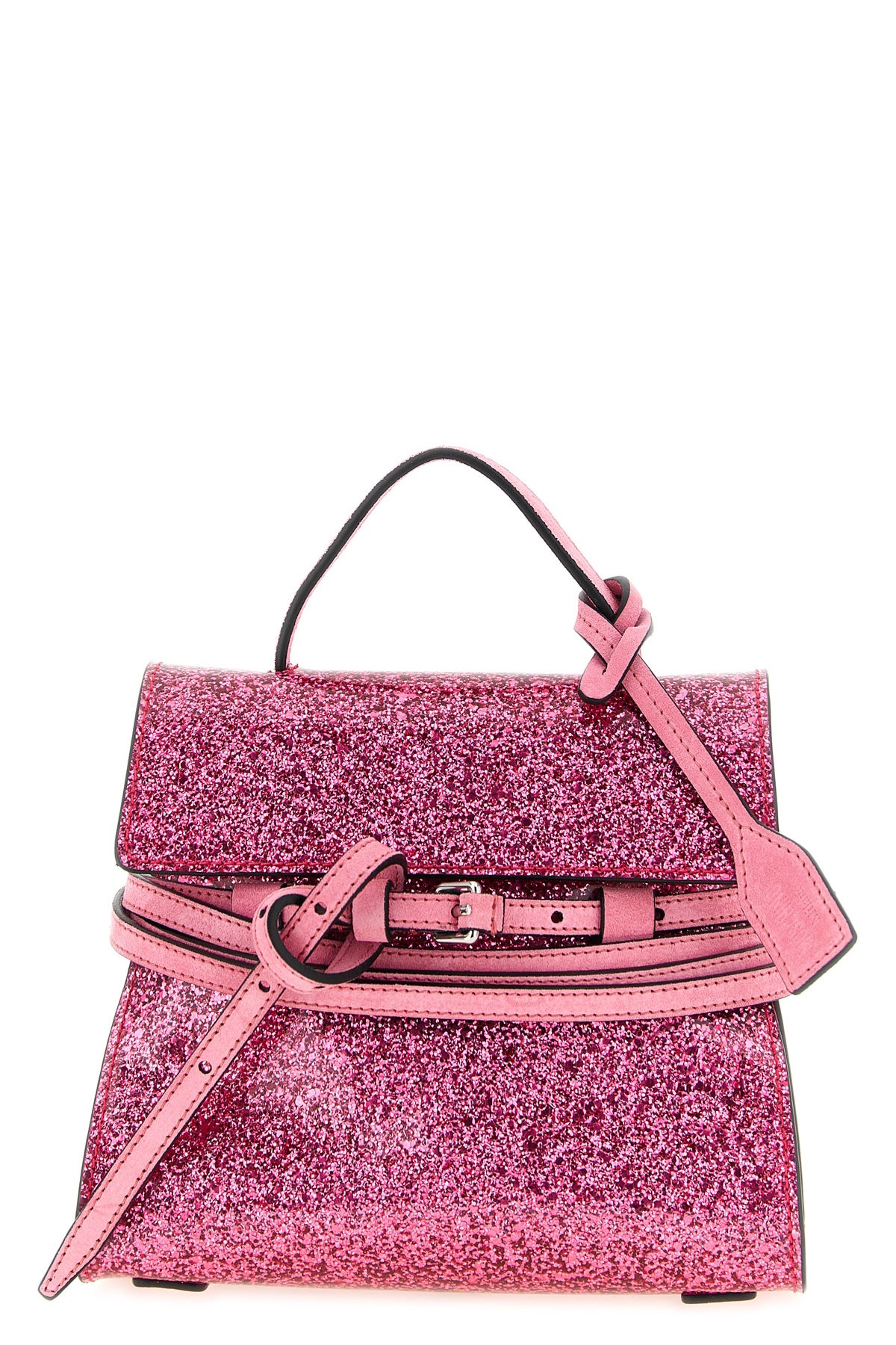 the moschino tie me small handbag features a structured trapezoidal silhouette