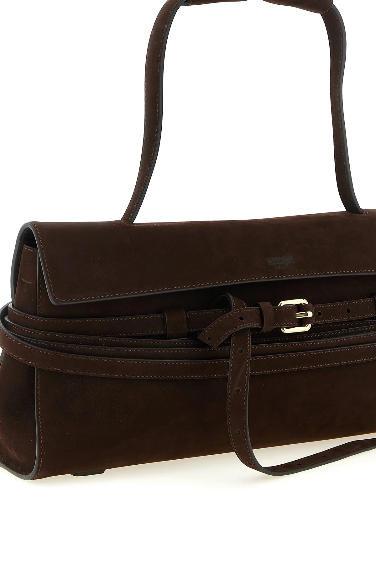 the moschino tie me shoulder bag in fine nubuck leather redefines the codes of