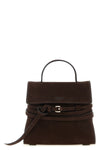 moschinos regular tie me handbag in fine dark brown calf nubuck defines a str