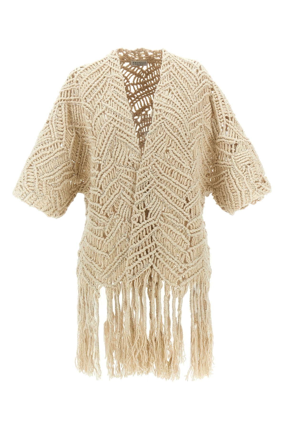 BRUNELLO CUCINELLI M opera dazzling macramé silk and linen cardigan woven