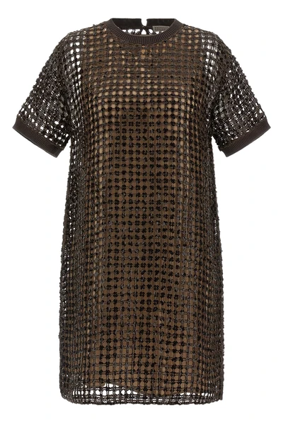 silk and linen blend mesh mini dress