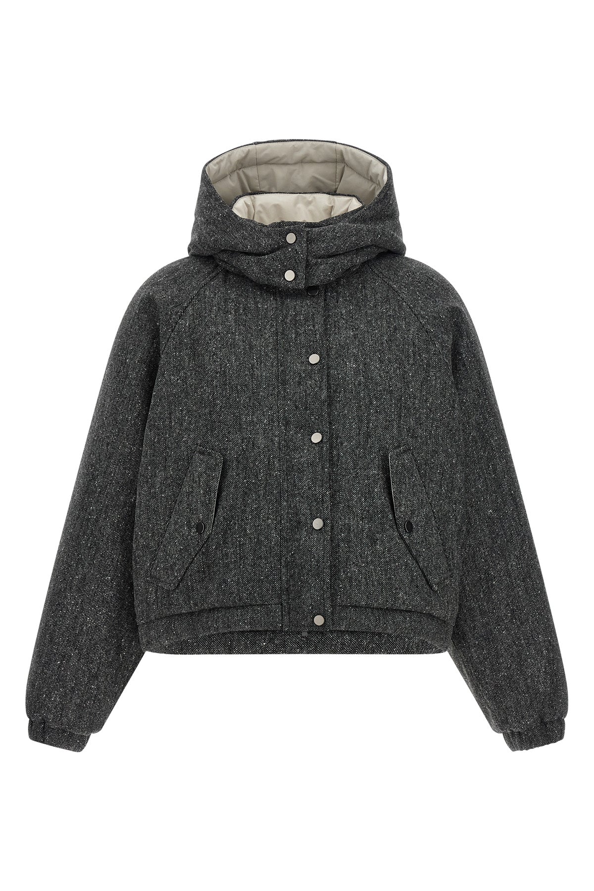 BRUNELLO CUCINELLI 38 salt and pepper patterned donegal tweed down jacket