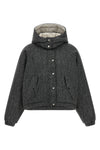 salt and pepper patterned donegal tweed down jacket