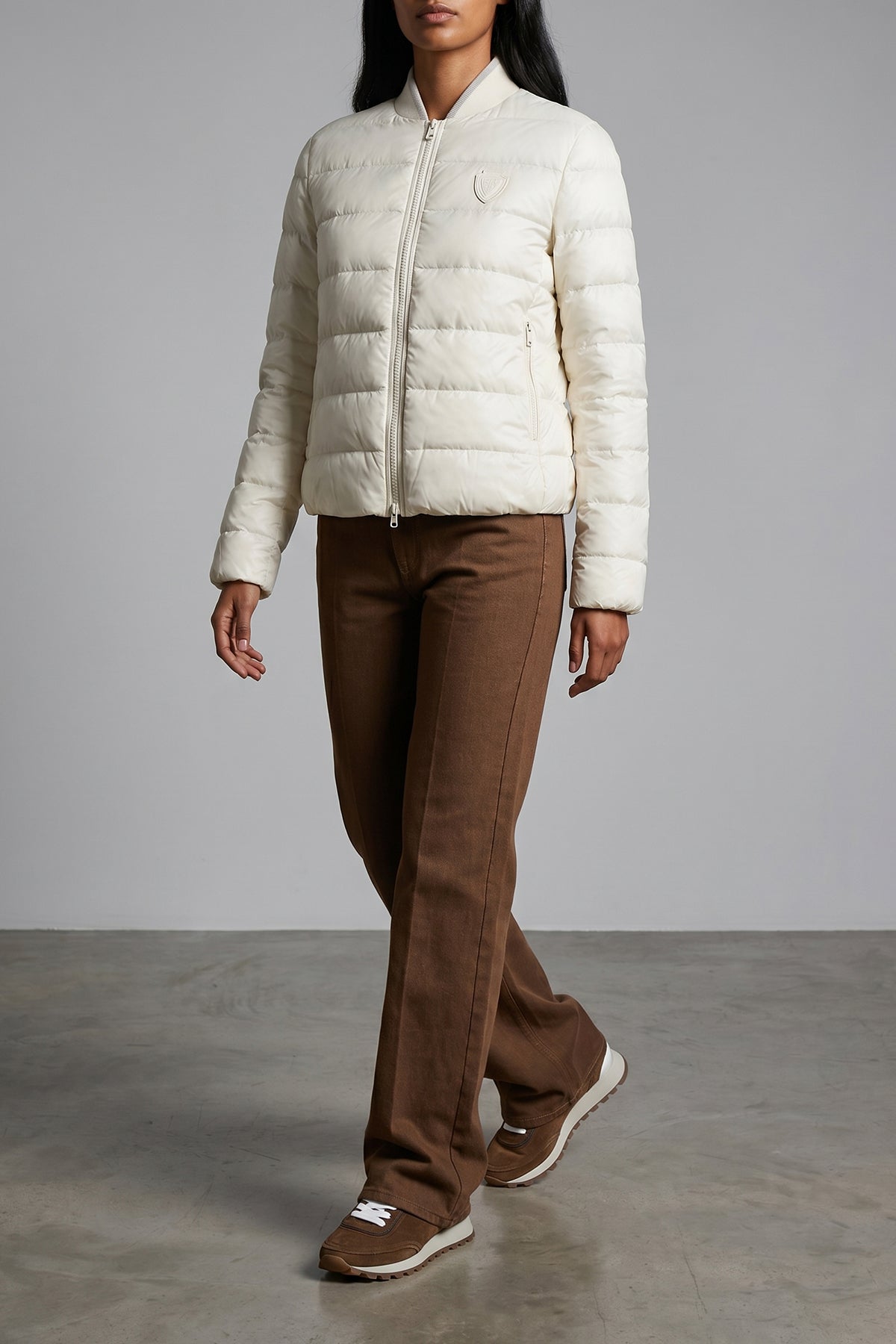 water-repellent quilted and goose feather padded down jacket