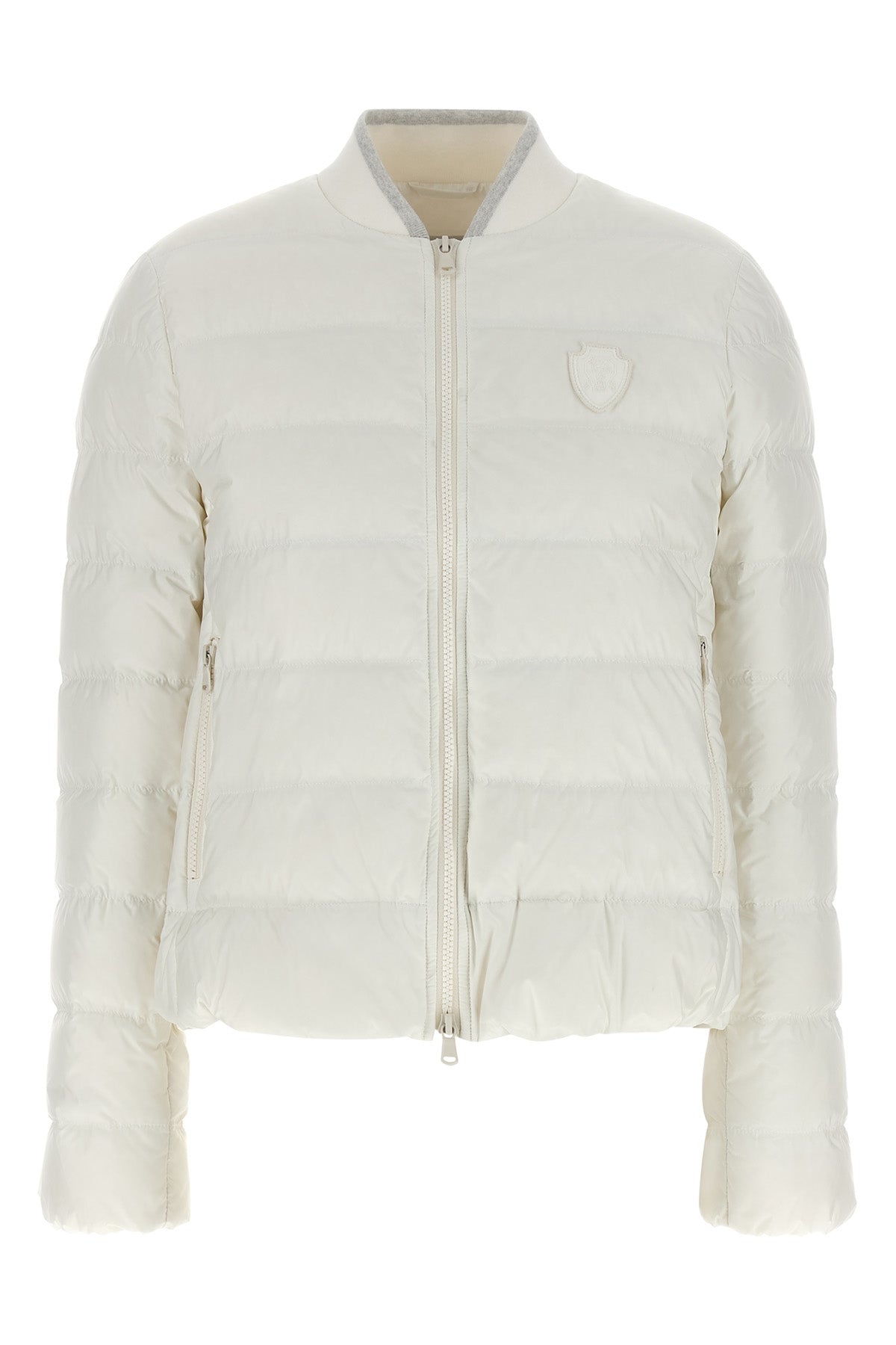 water-repellent quilted and goose feather padded down jacket
