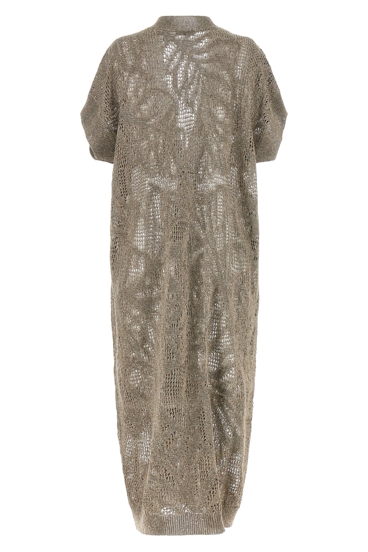 BRUNELLO CUCINELLI M long dazzling water lillies linen and cotton mesh knit cardigan