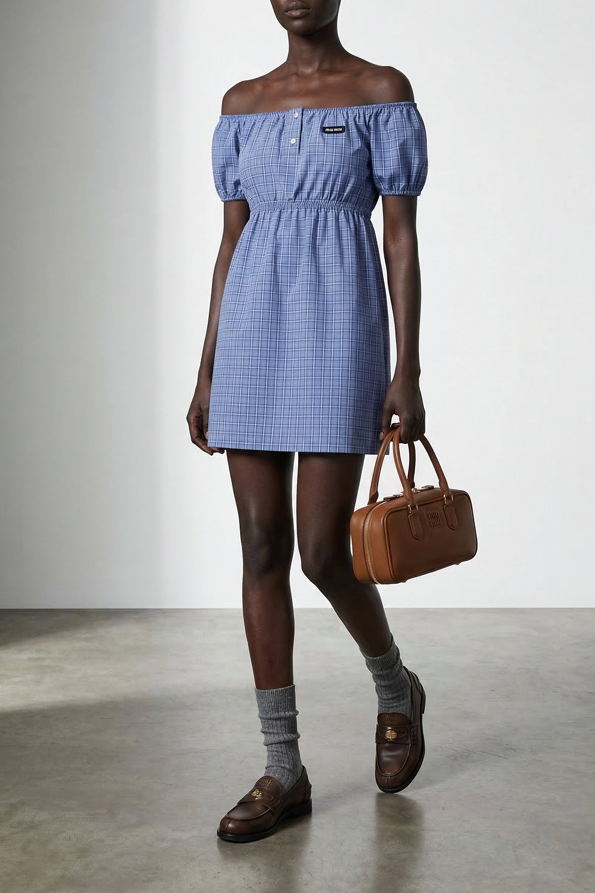 MIU MIU 40 check-print cotton poplin dress