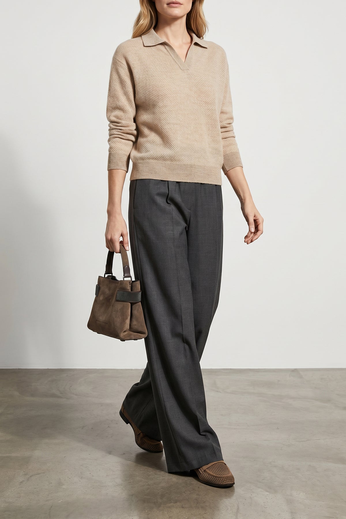 BRUNELLO CUCINELLI L mohair and wool blend polo shirt woven