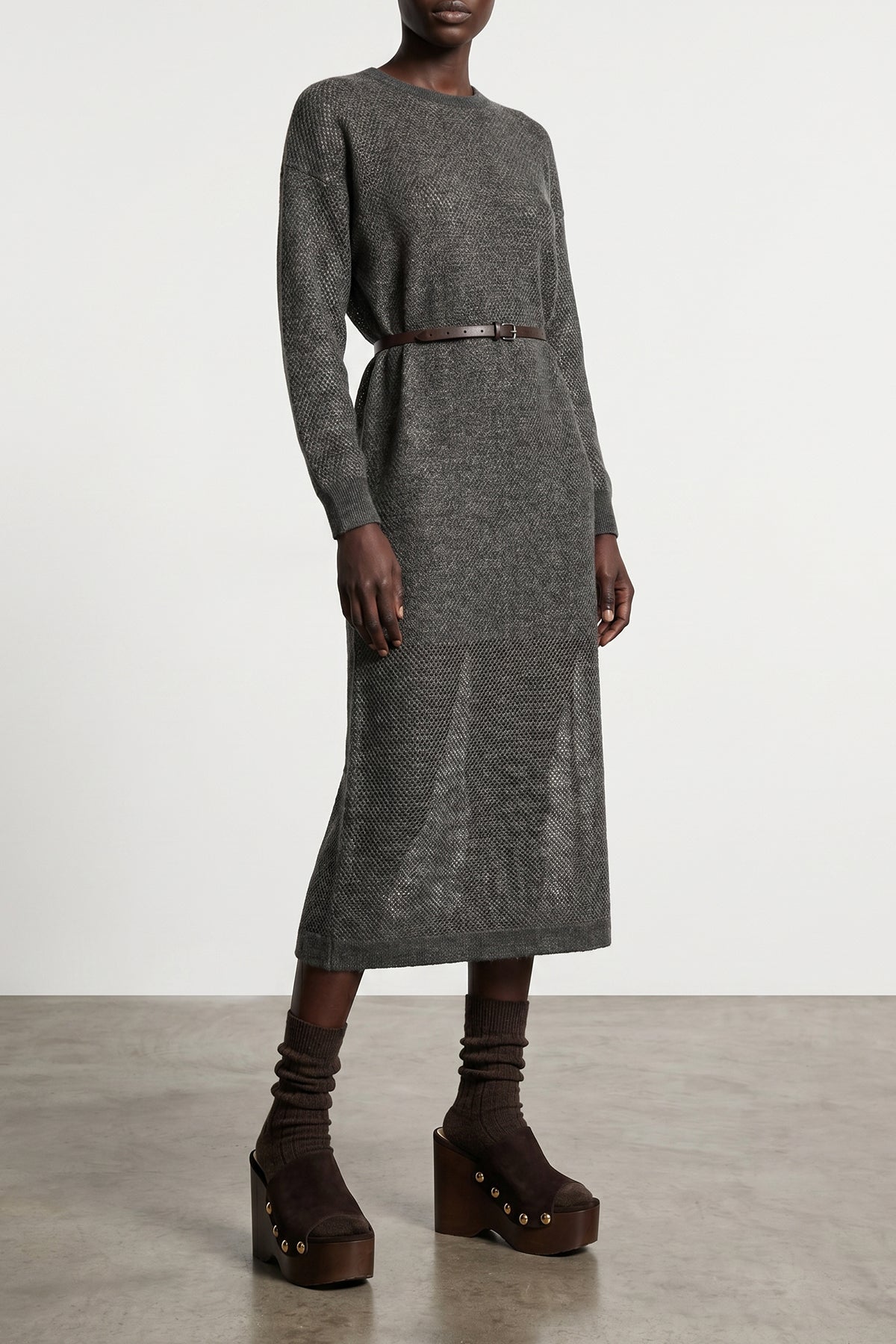 BRUNELLO CUCINELLI S sparkling mohair and wool blend mesh knit midi dress woven