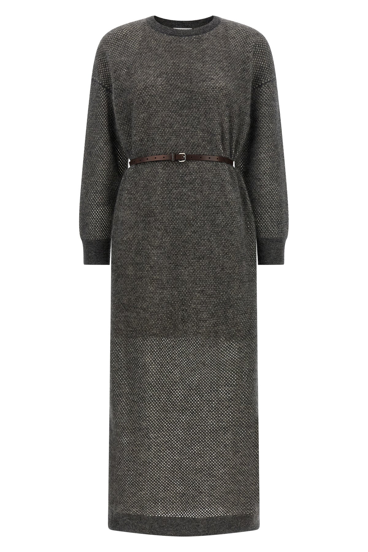 BRUNELLO CUCINELLI S sparkling mohair and wool blend mesh knit midi dress woven