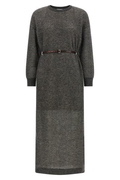 sparkling mohair and wool blend mesh knit midi dress woven