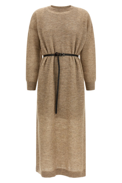 brunello cucinellis midi dress stands out for its sophisticated mesh workmanshi