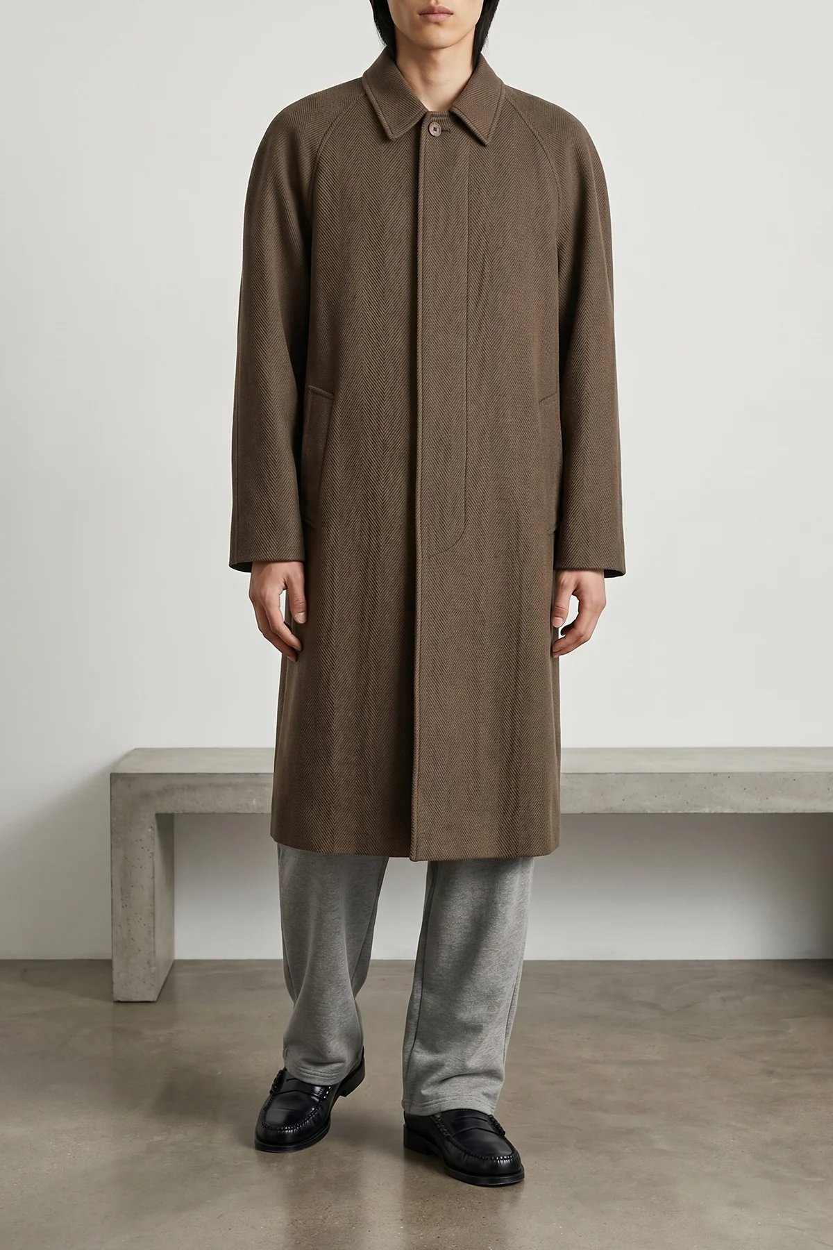 caligo embossed herringbone weave wool blend coat