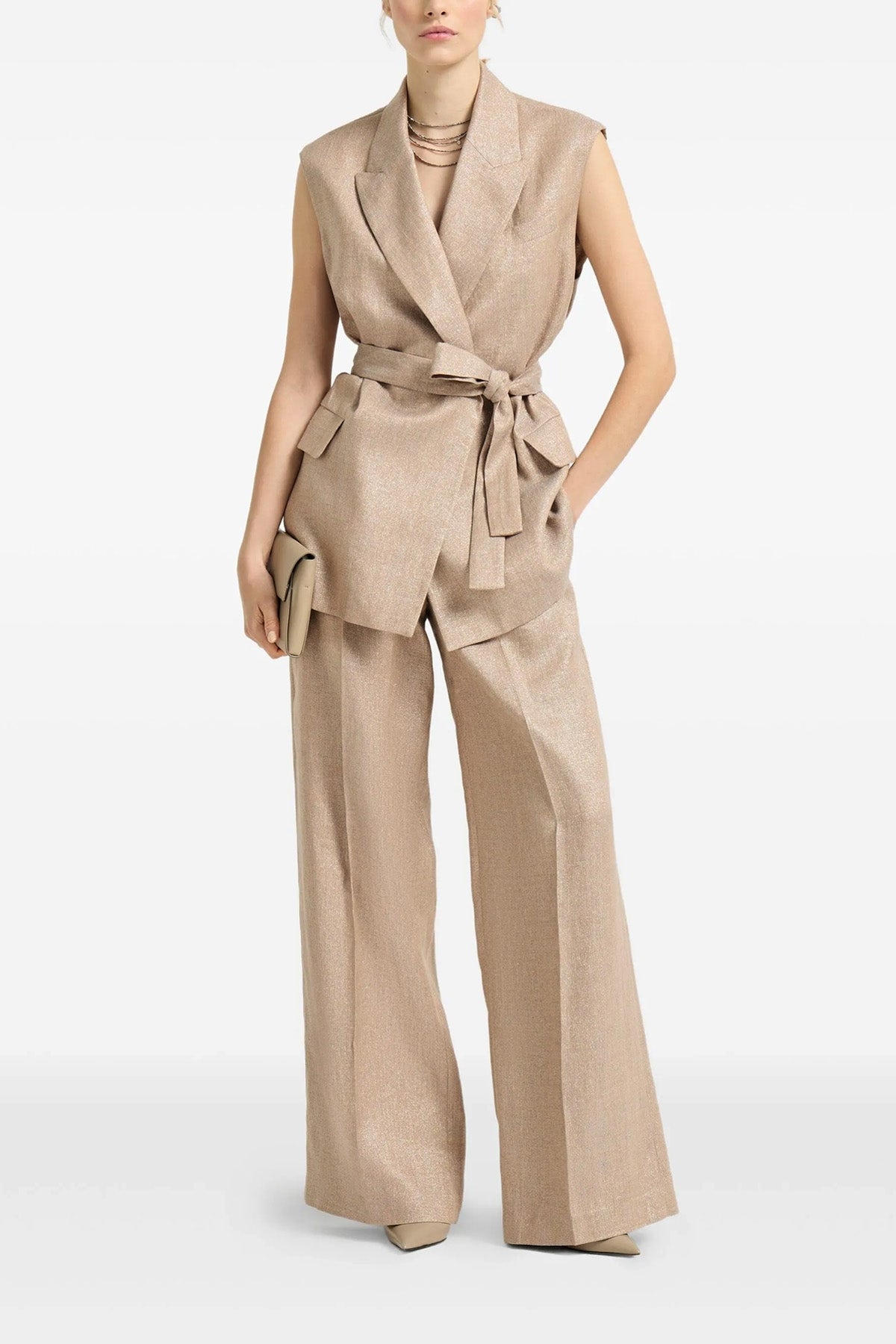 BRUNELLO CUCINELLI 42 loose pleated pants in sparkling linen twill