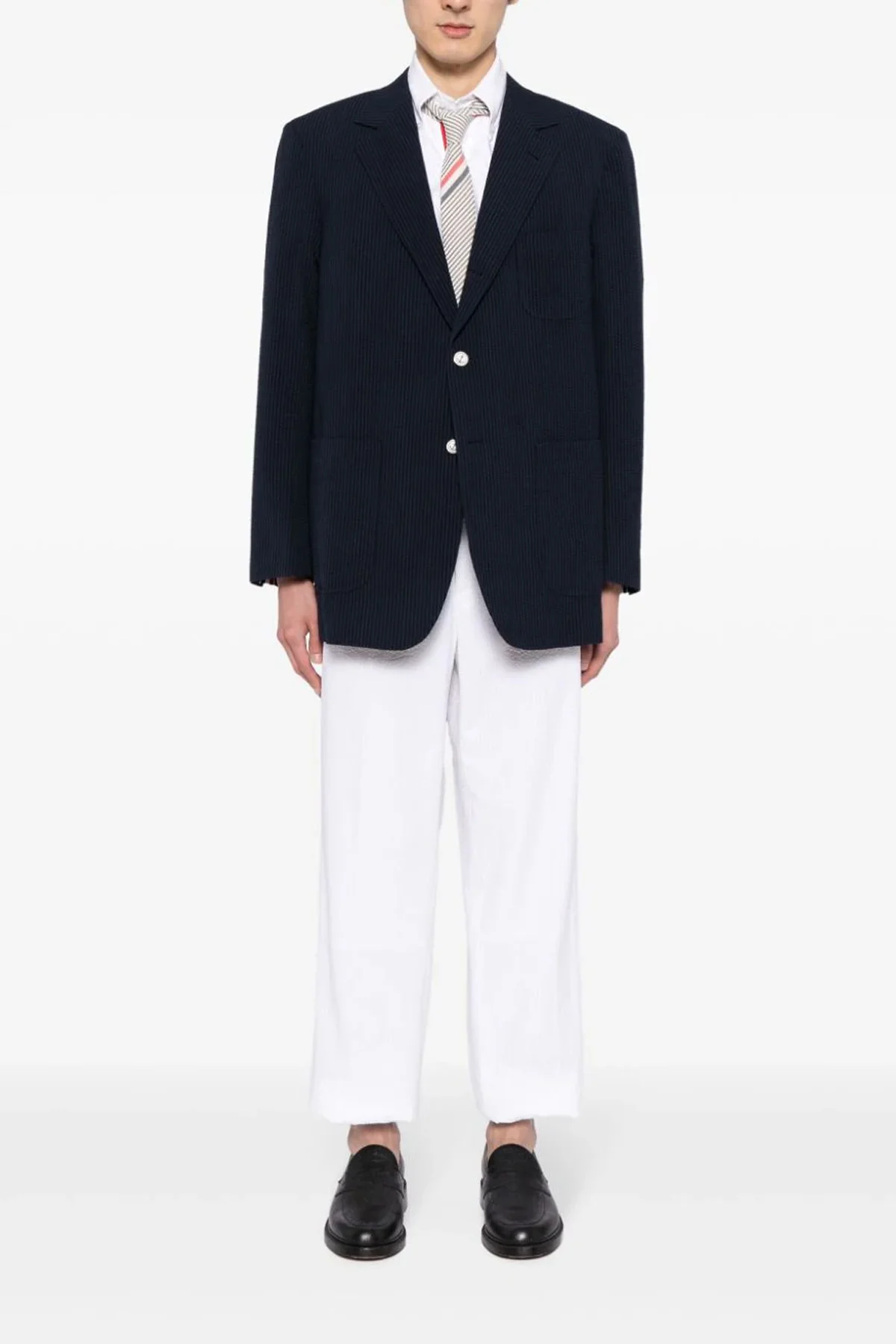 THOM BROWNE 0 single-breasted wool seersucker blazer