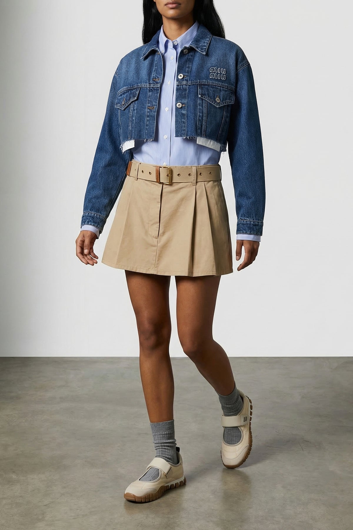 MIU MIU 40 striped cotton poplin cropped shirt