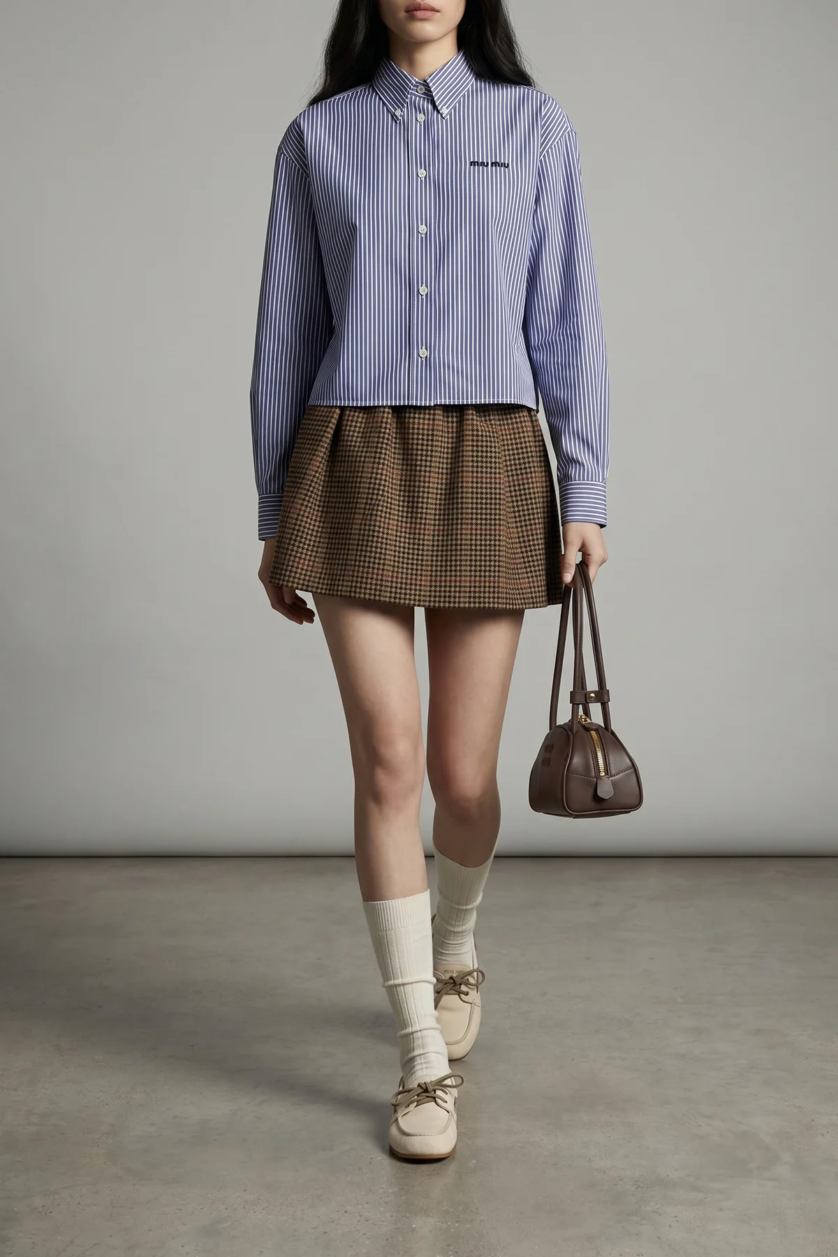 MIU MIU 42 striped cotton poplin cropped shirt