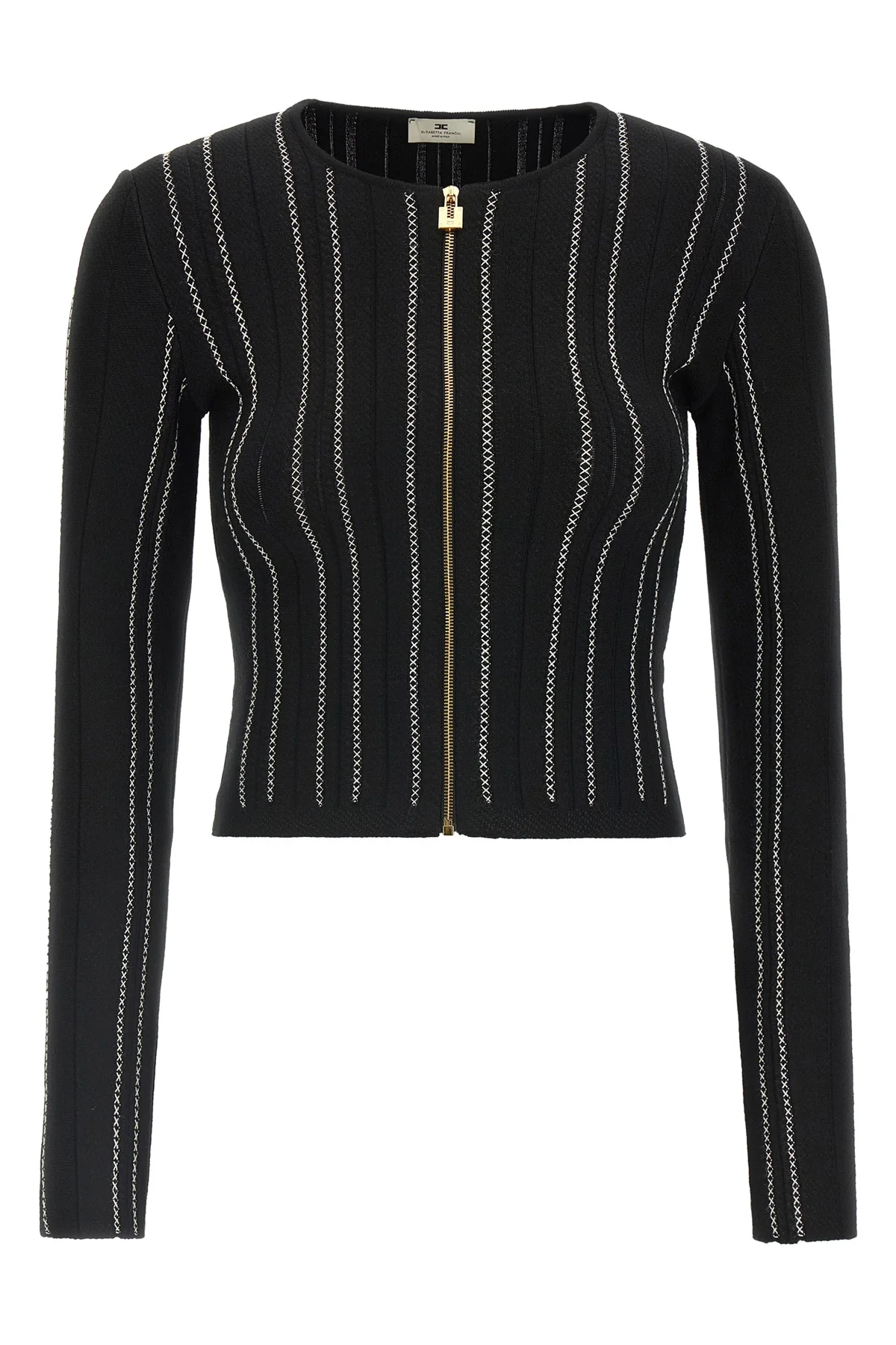 the elisabetta franchi cardigan stands out for a sartorial construction defined