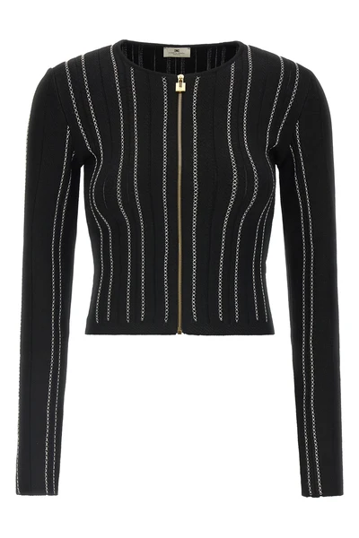 the elisabetta franchi cardigan stands out for a sartorial construction defined
