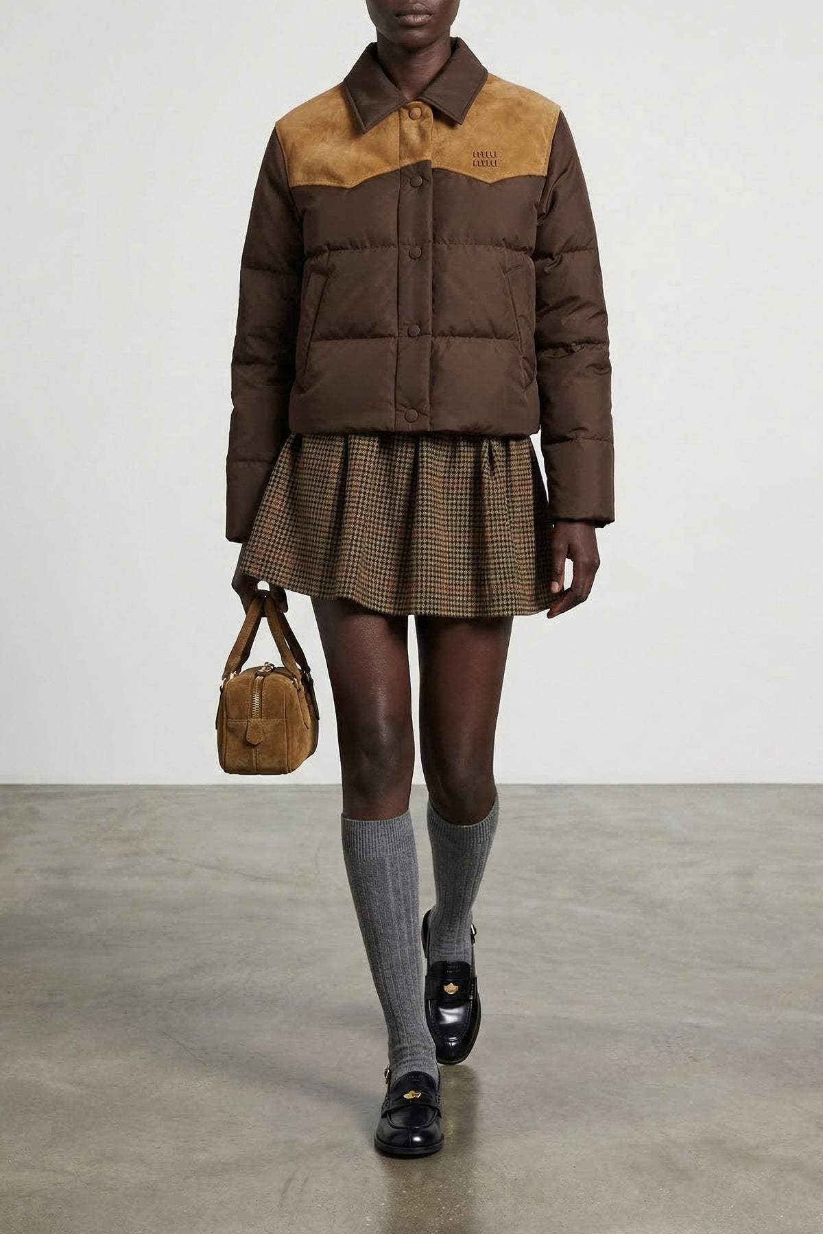 quilted and goose feather padded pongé jacket