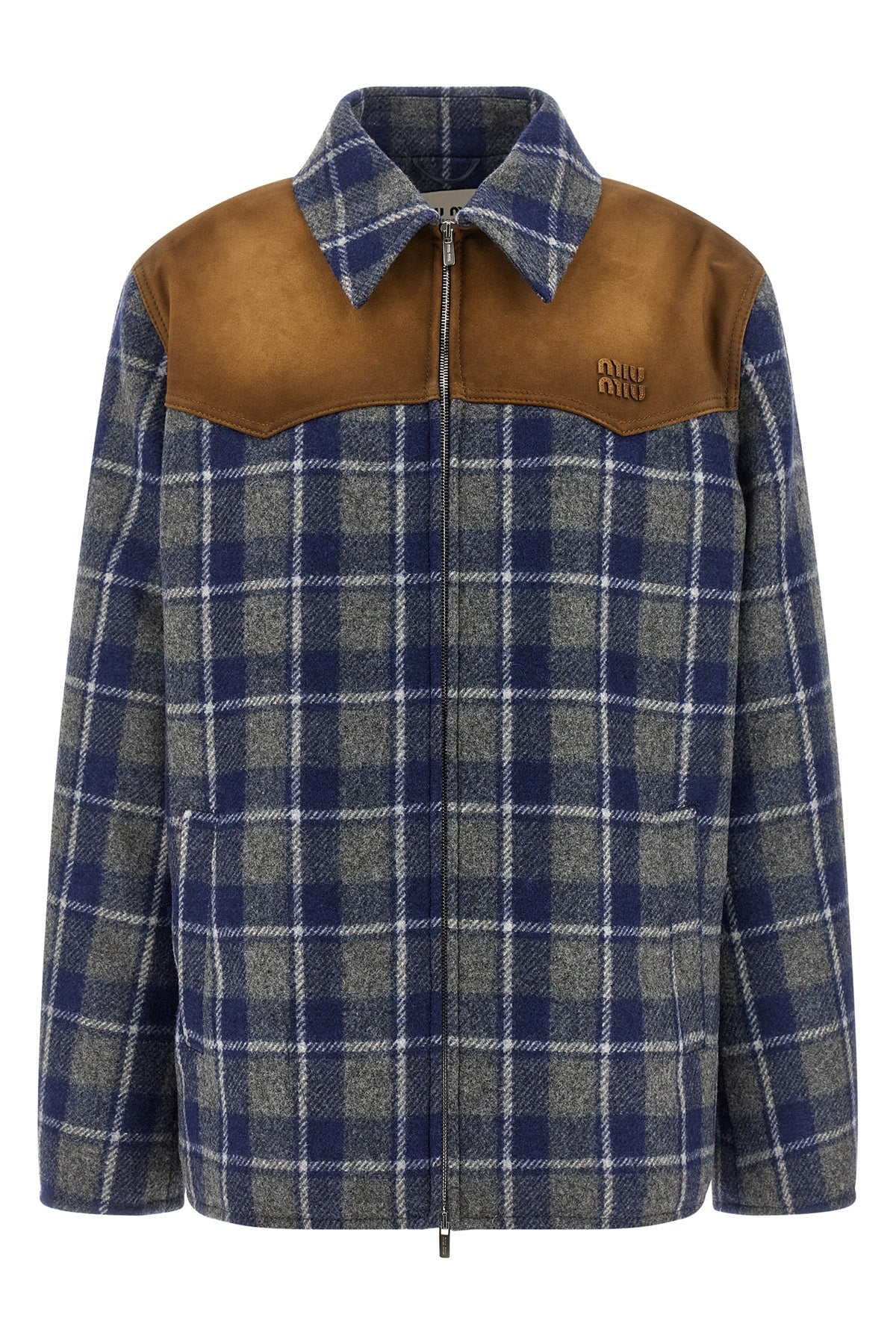 MIU MIU 46 check-print wool blouson