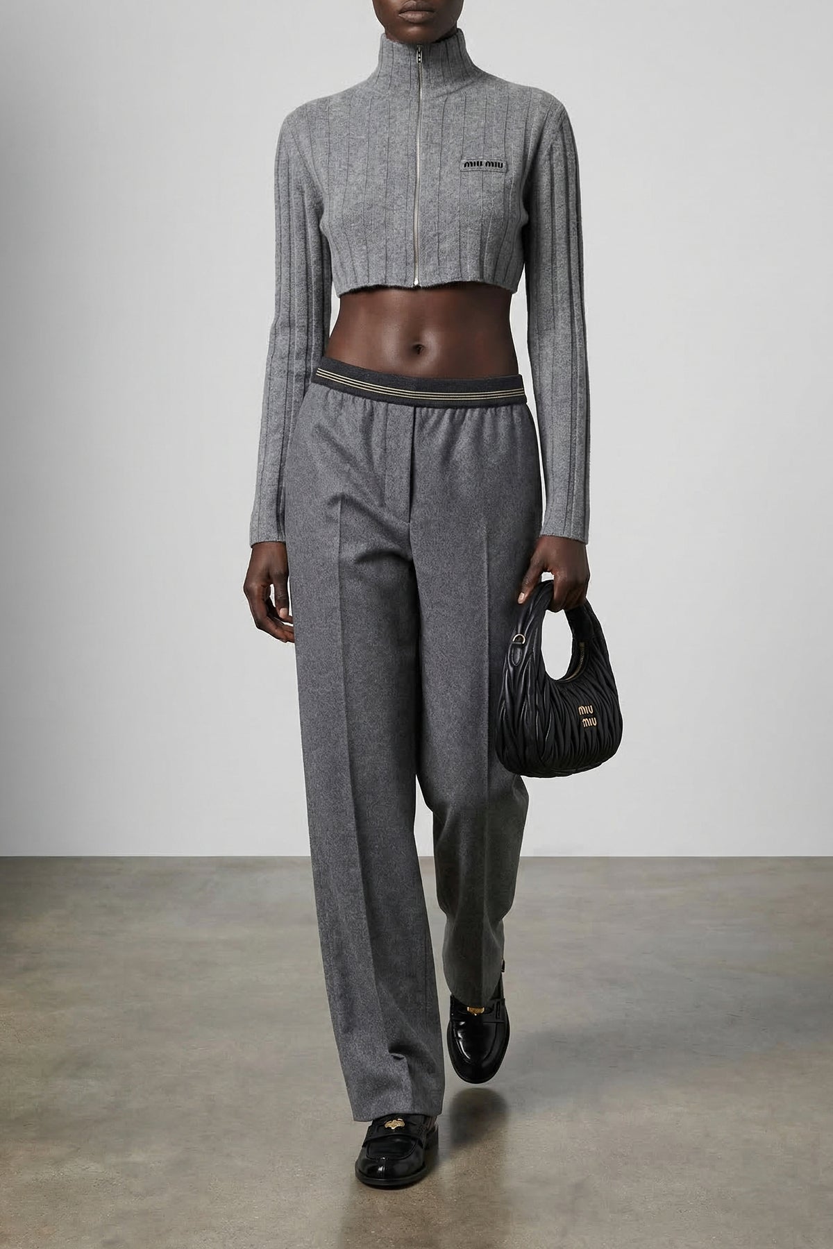 MIU MIU 38 ribbed wool knit cropped cardigan