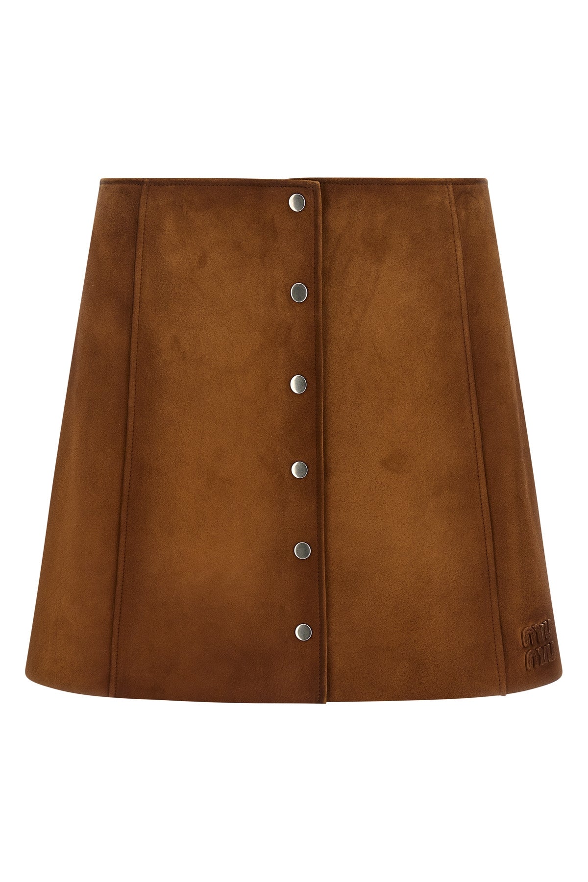 MIU MIU 40 suede mini skirt undergoing final waxing treatment
