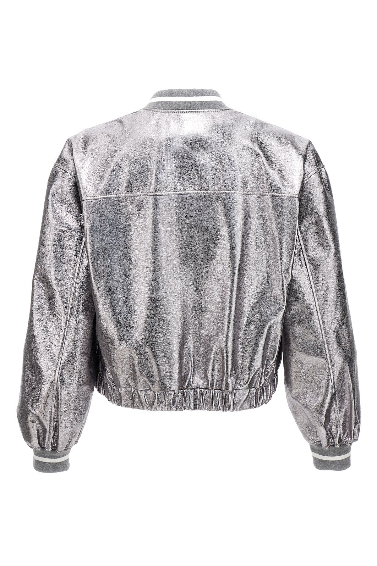 laminated leather bomber jacket