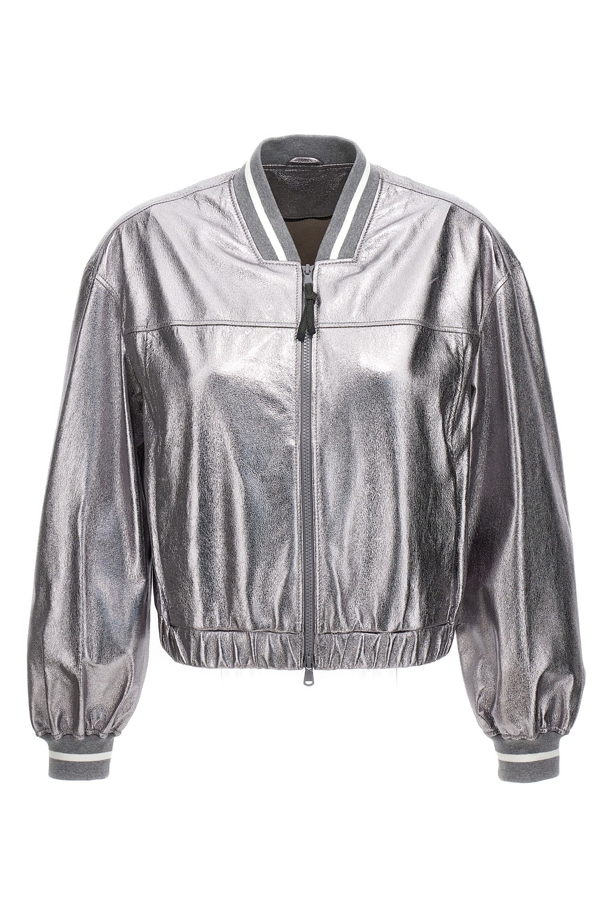 BRUNELLO CUCINELLI 42 laminated leather bomber jacket