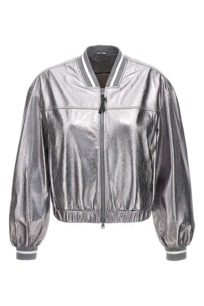 laminated leather bomber jacket