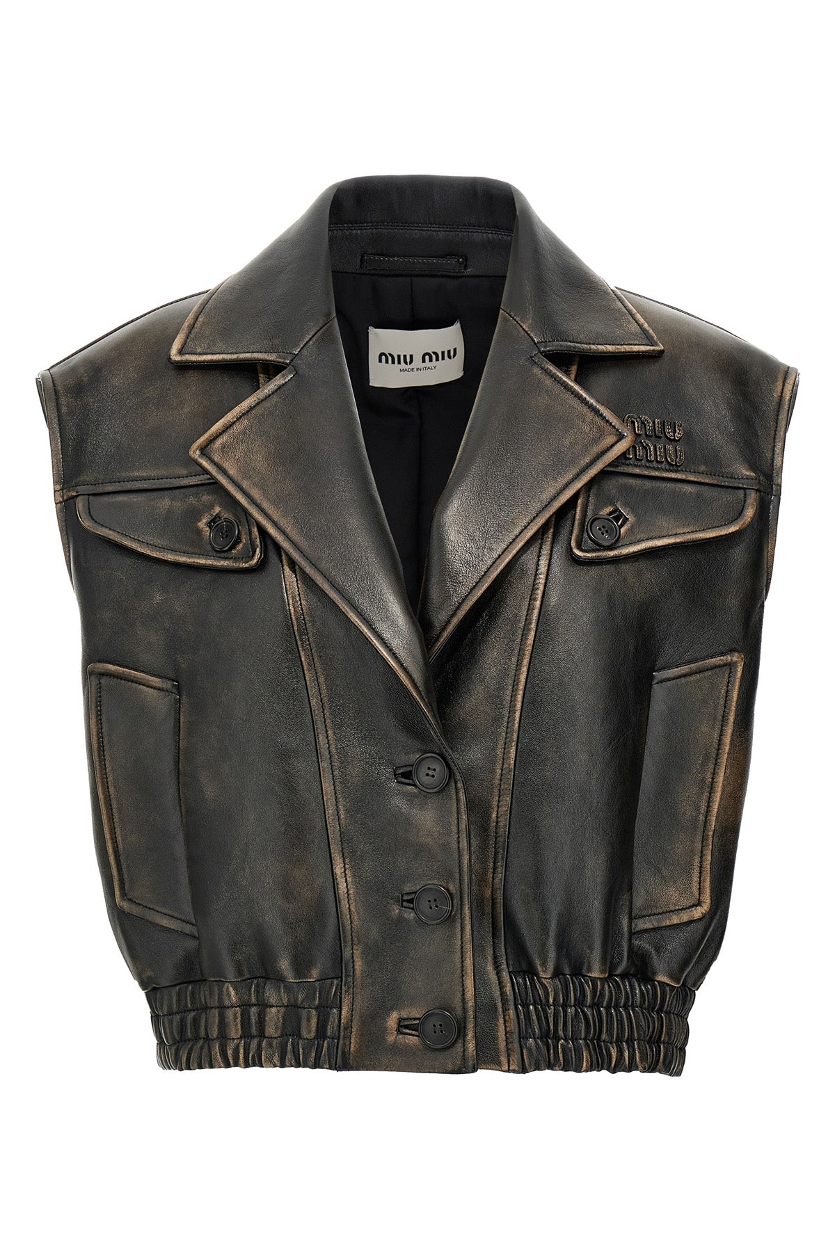 MIU MIU 38 lightly padded vintage-effect nappa leather vest