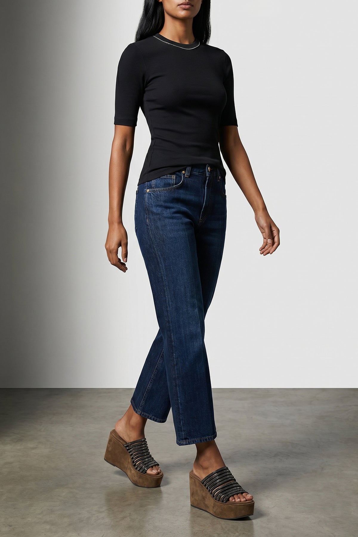 stretch cotton ribbed jersey t-shirt