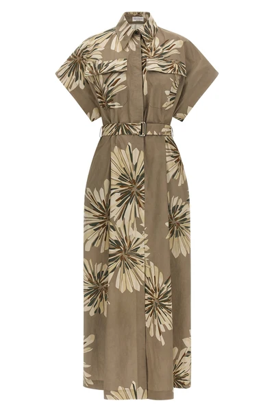 long dress in floral print cotton poplin