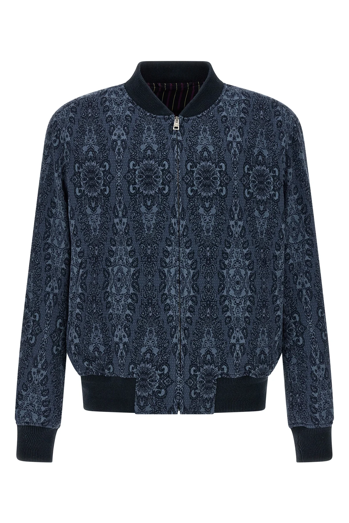 jacquard cotton and viscose blend bomber jacket