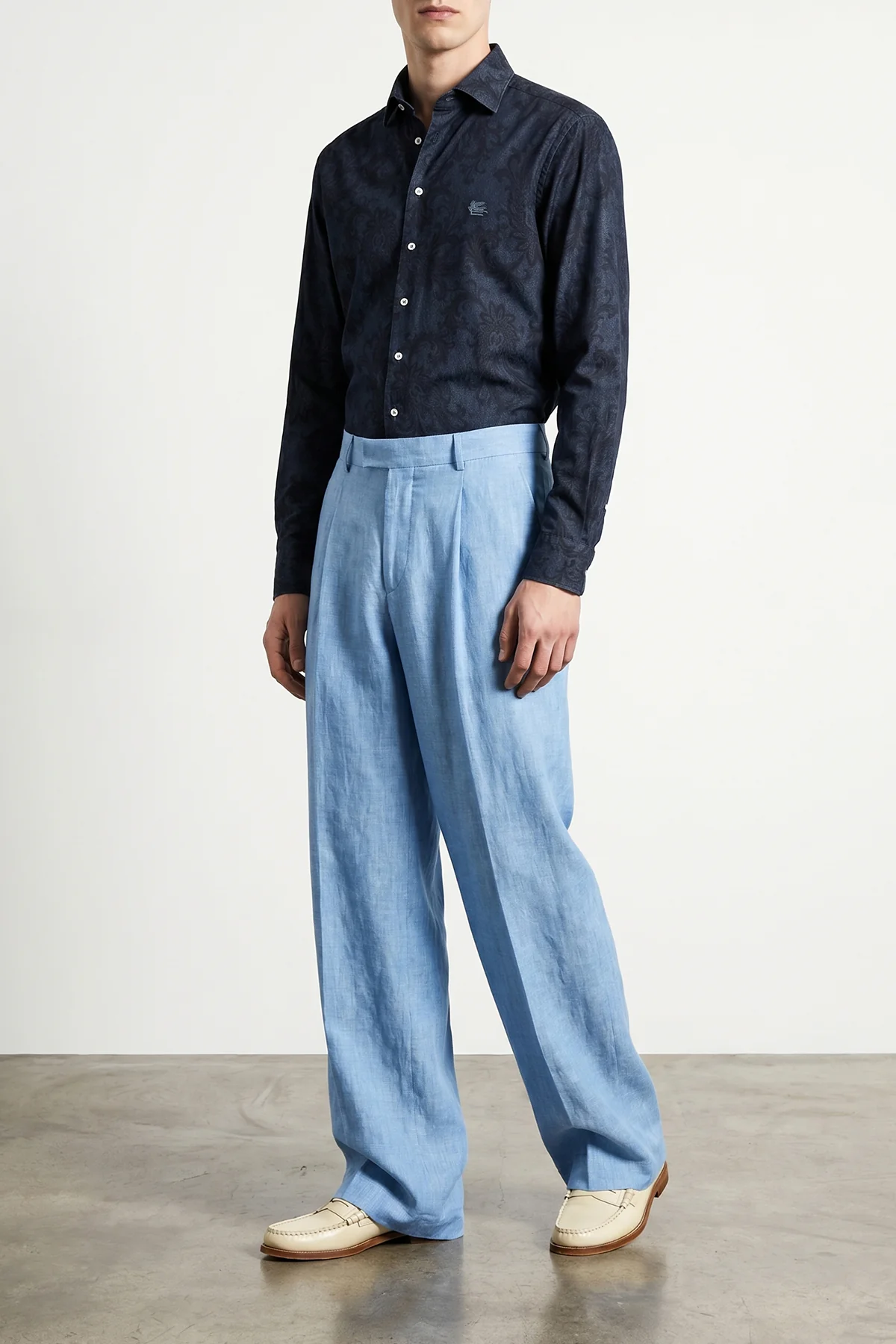ETRO 39 cm all-over paisley ramage pure cotton denim shirt