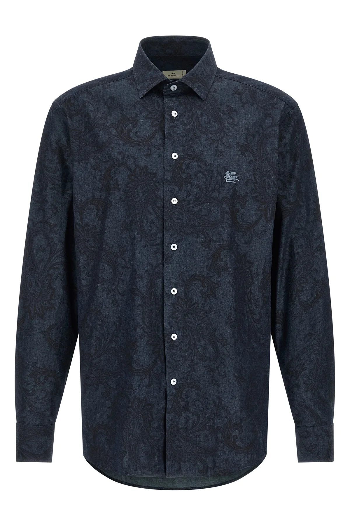ETRO 39 cm all-over paisley ramage pure cotton denim shirt