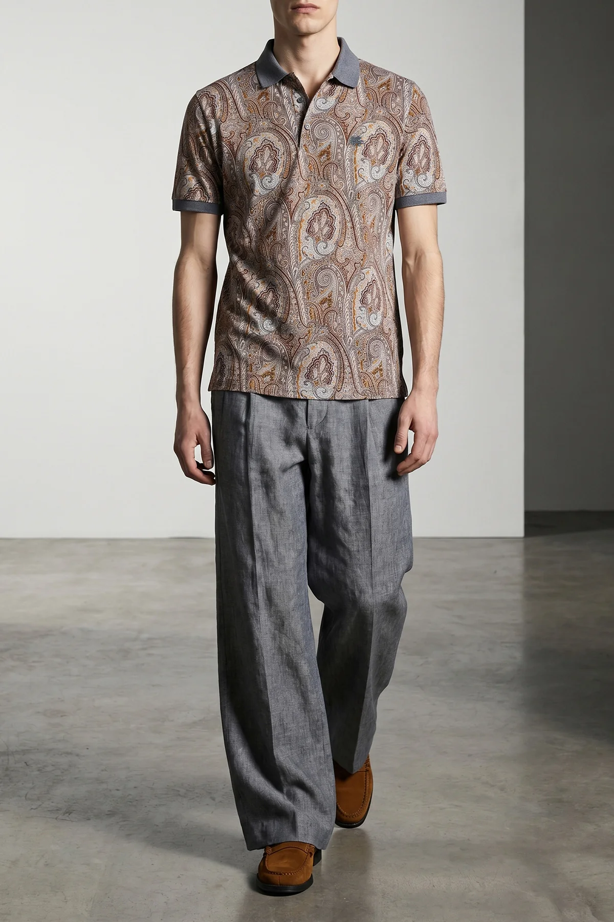 ETRO S all-over arnica paisley pure cotton piquet polo shirt