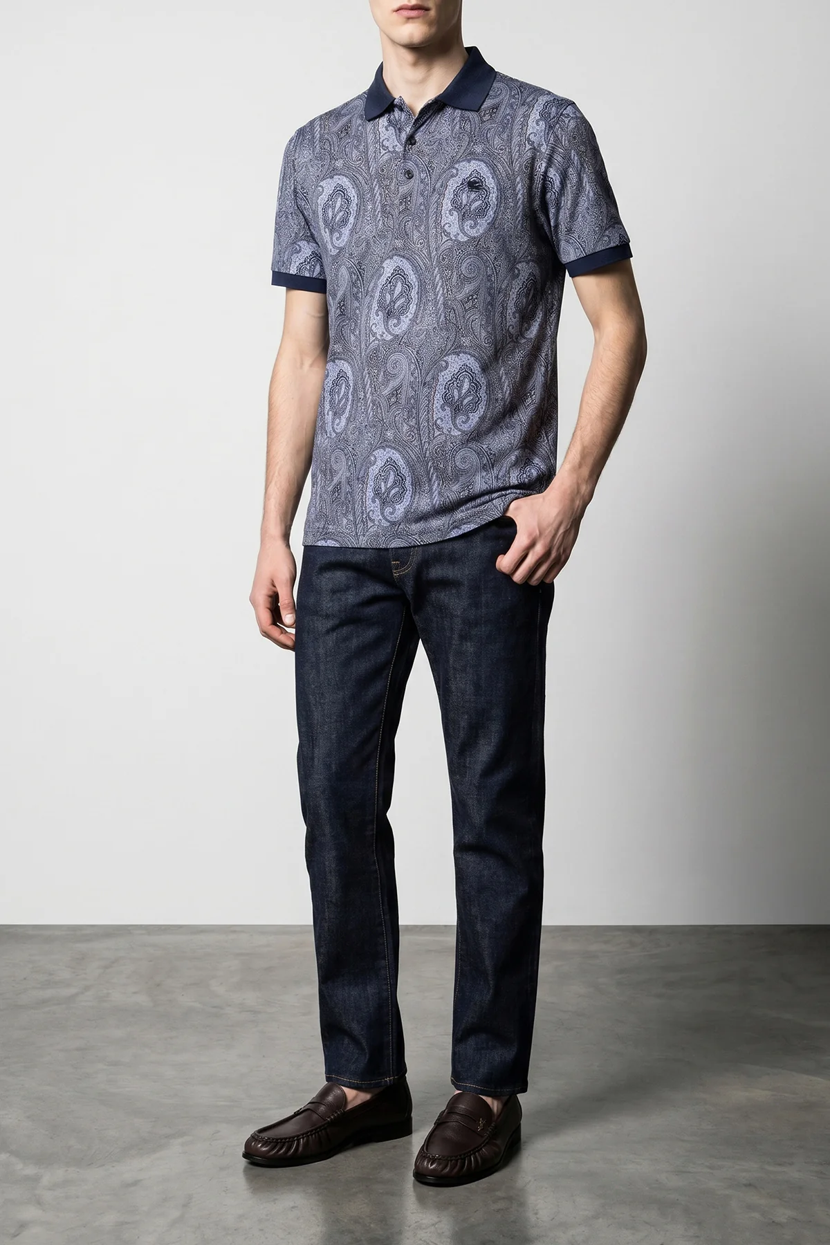 all-over arnica paisley pure cotton piquet polo shirt