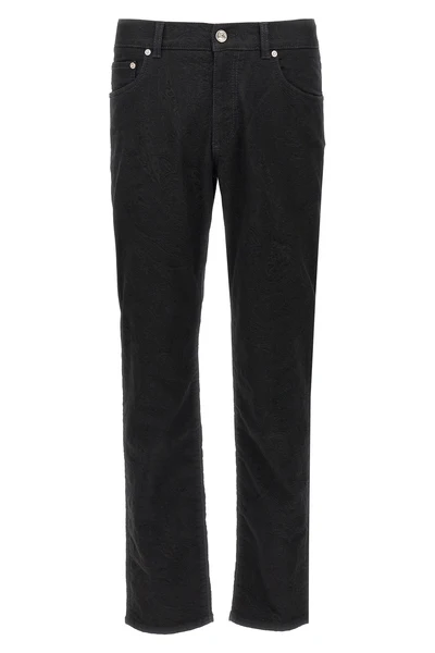 all-over tone-on-tone jacquard stretch cotton blend denim jeans