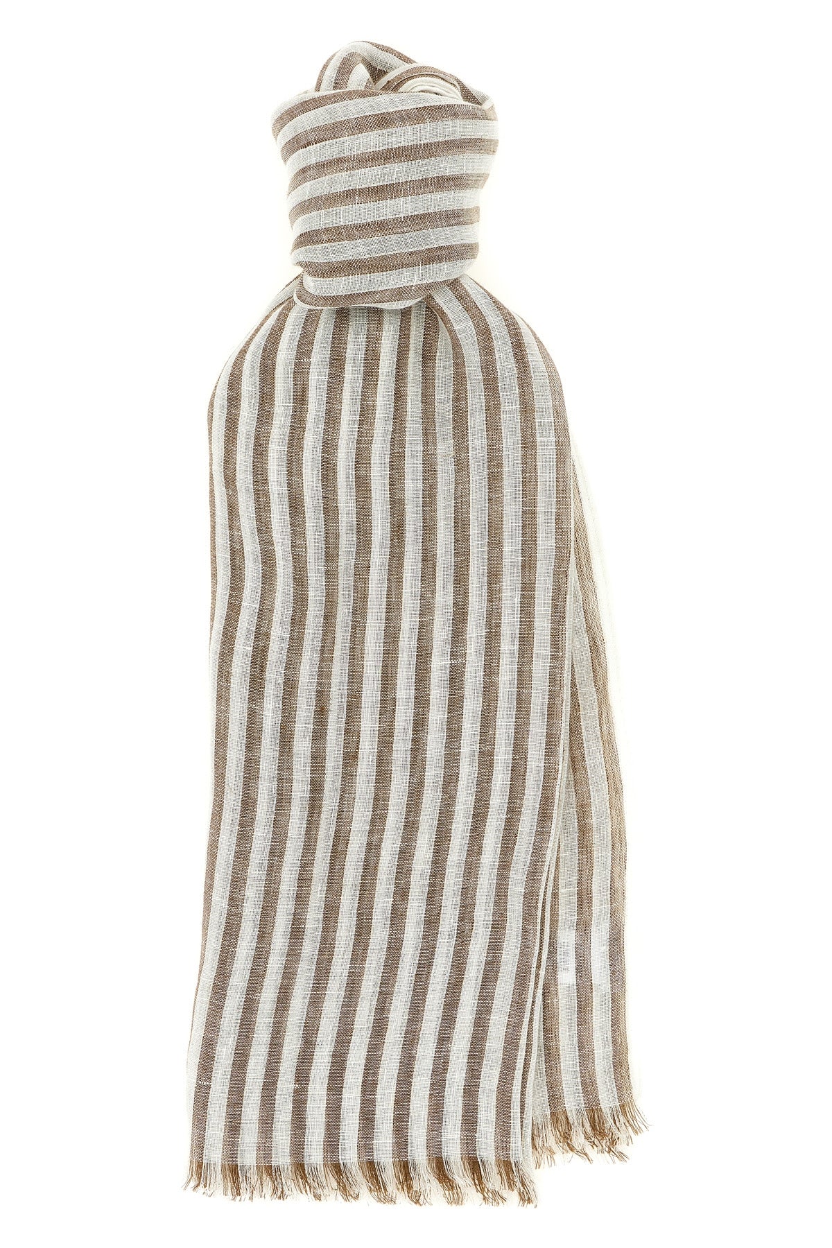 BRUNELLO CUCINELLI OS sparkling striped pattern linen scarf worked