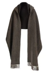 the brunello cucinelli reversible hooded scarf in pure cashmere represents the p