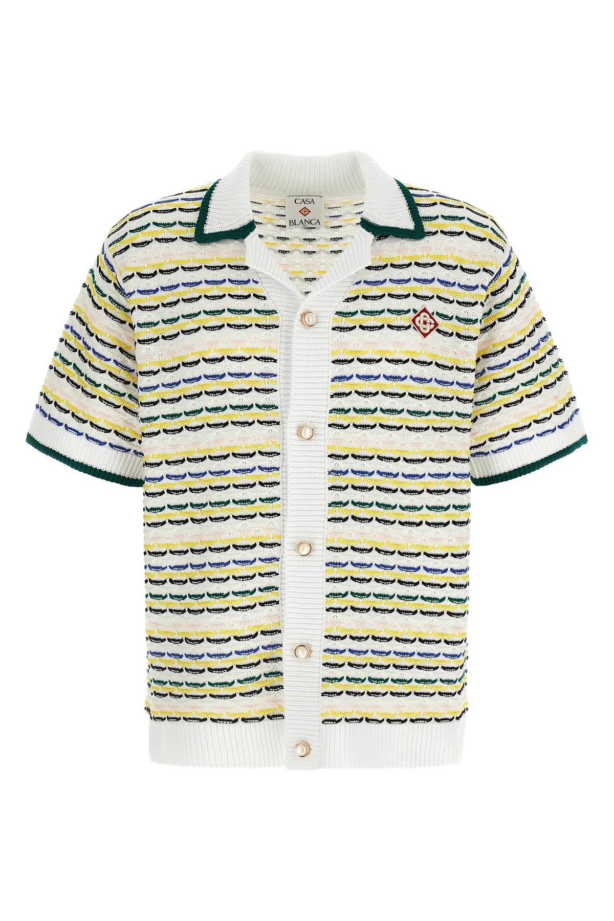 CASABLANCA XL tuck stitch short sleeve cotton knit shirt