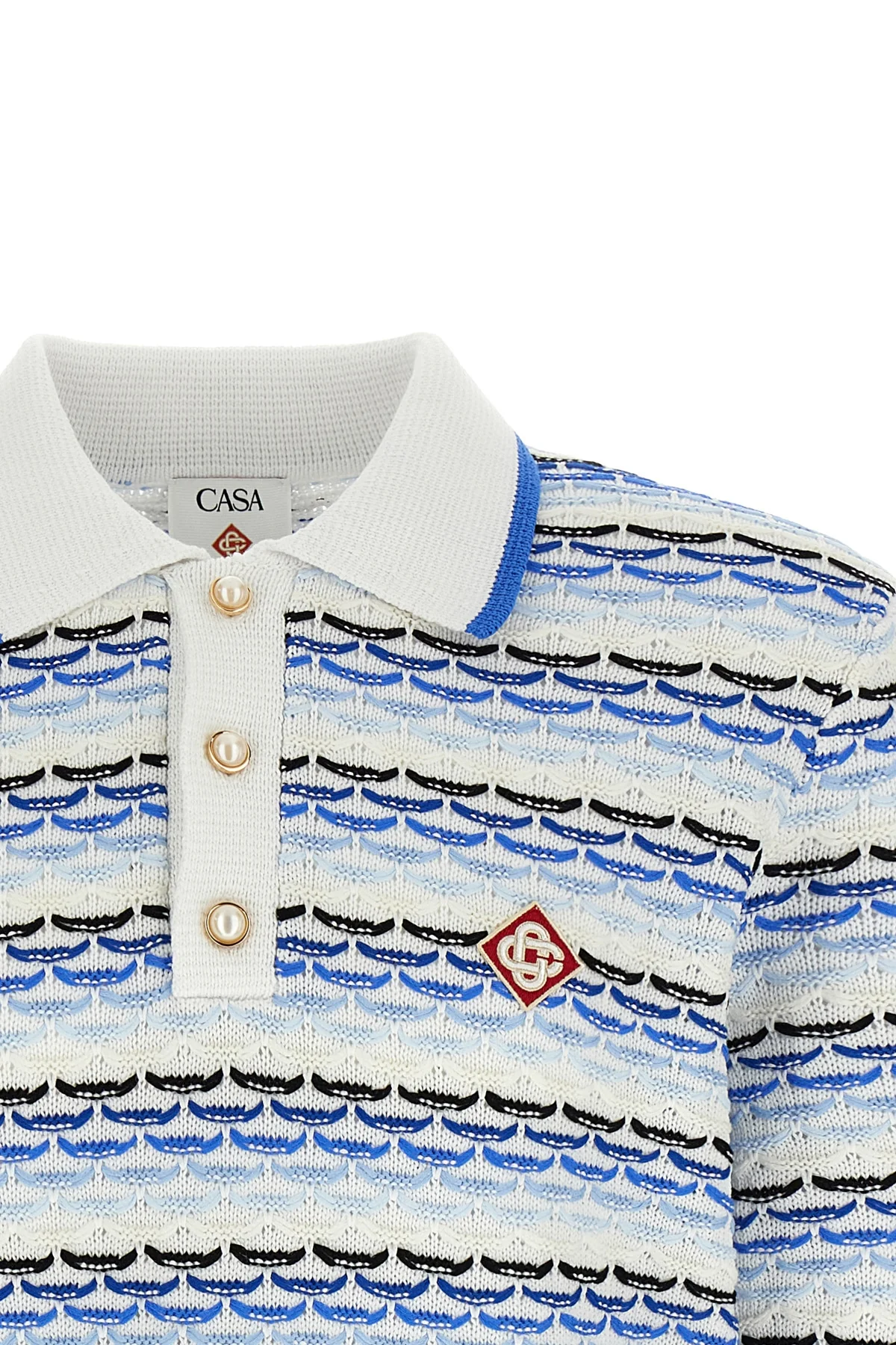 tuck stitch long sleeve cotton knit polo shirt