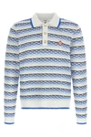 tuck stitch long sleeve cotton knit polo shirt